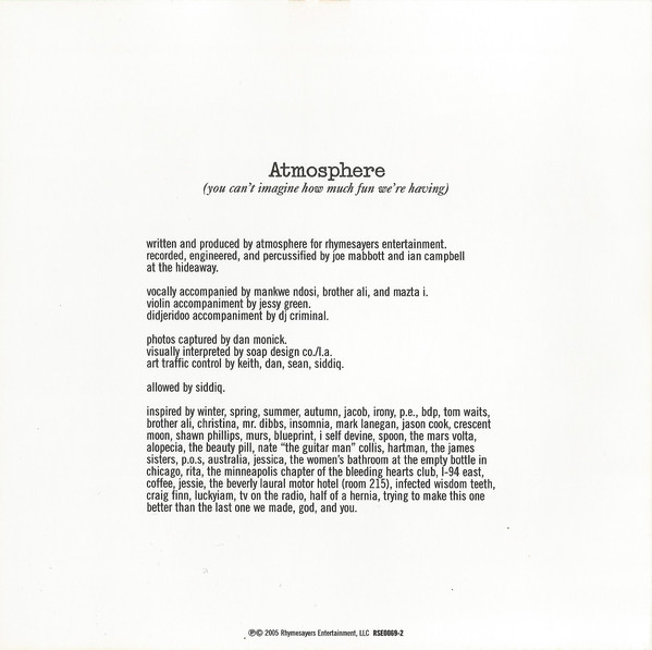 You Can T Imagine How Much Fun We Re Having By Atmosphere Cd 2005 Rhymesayers Entertainment In